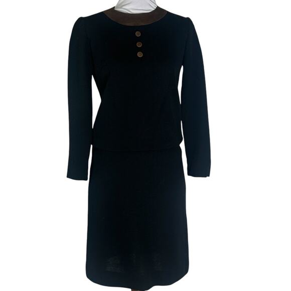 Vintage 1960s Carlette Editions Mod Black Wool Suede Dress S - Picture 1 of 8